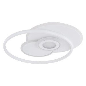 Moderne LED-Deckenleuchte Roderick in Weiß/Chrom mit geschwungenem Design für Wohnräume.