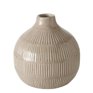Beige-weiße Boltze Home Vase Kaylee mit Reliefmuster, 12 cm Durchmesser.