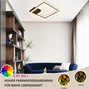 Moderne NETTLIFE LED Deckenleuchte L29Schwarz, rechteckig aus Metall, leuchtet warmweiß im Wohnzimmer.