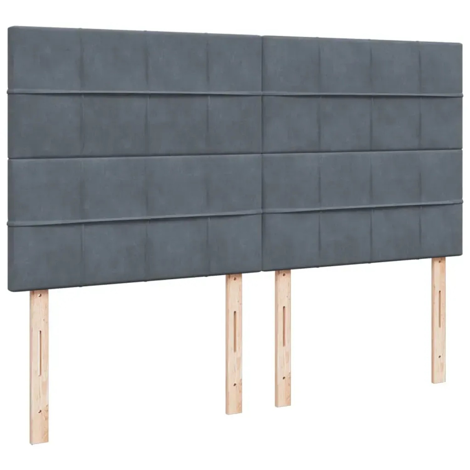 Dunkelgraues vidaXL Boxspringbett mit Samt-Kopfteil, 200x200 cm. Bett mit Lattenrost und Füßen.