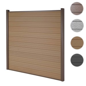 MCW WPC-Sichtschutz Savoie Basiselement Teak, 190cm. Windschutz Zaun mit Alu-Pfosten für Garten & Terrasse.