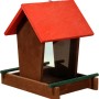 Braun-rotes Dobar Vogelhaus mit Acrylglas-Silo, 16x21x20 cm. Vogelfutterspender aus Holz.