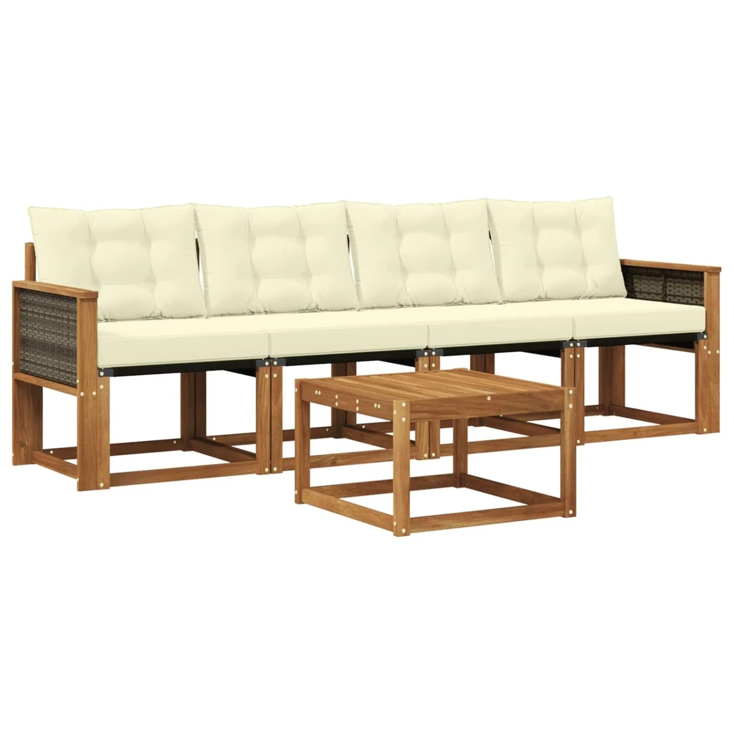 vidaXL Outdoor-Sofagarnitur mit Kissen 5 Stk Natur und Creme 3381754