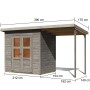 Karibu Gartenhaus Vellinge mit Anbaudach, vorvergraut, Maße: 219 x 208 x 150 cm.