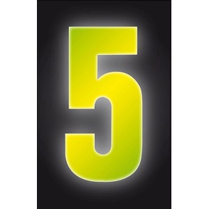 Reflektierende, gelbe Klebezahl 5 von Conacord, 8 cm hoch, für Hausnummern.