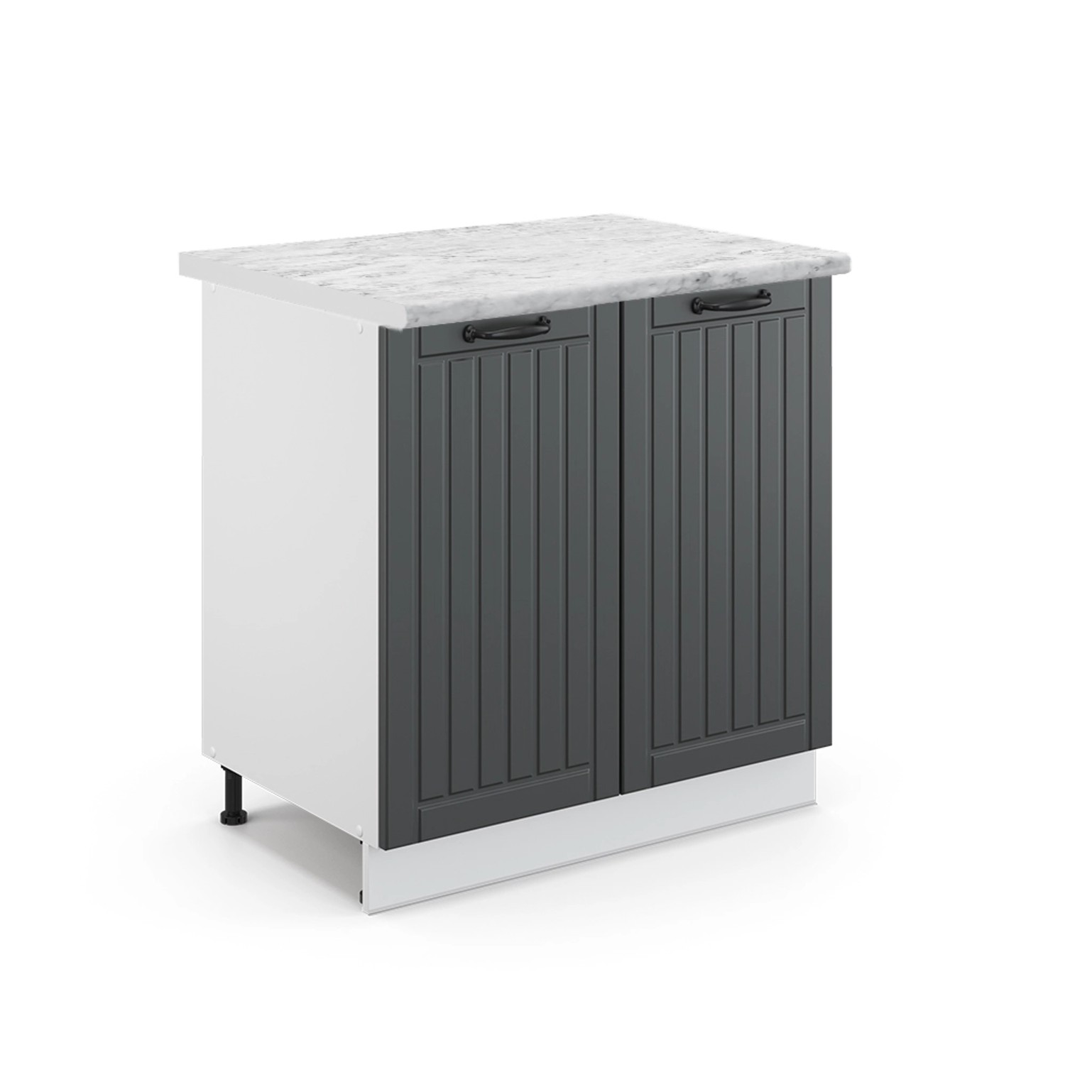 Thumbnail - Vicco Spülenunterschrank Fame-Line Anthrazit Landhaus/Weiß 80 cm mit Regal AP Marmor