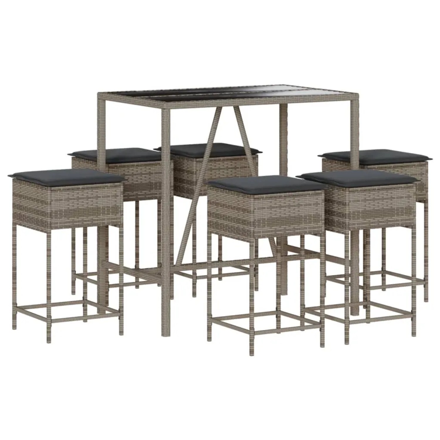 vidaXL 7-tlg Gartenbar-Set mit Kissen Grau Poly Rattan Modell 8