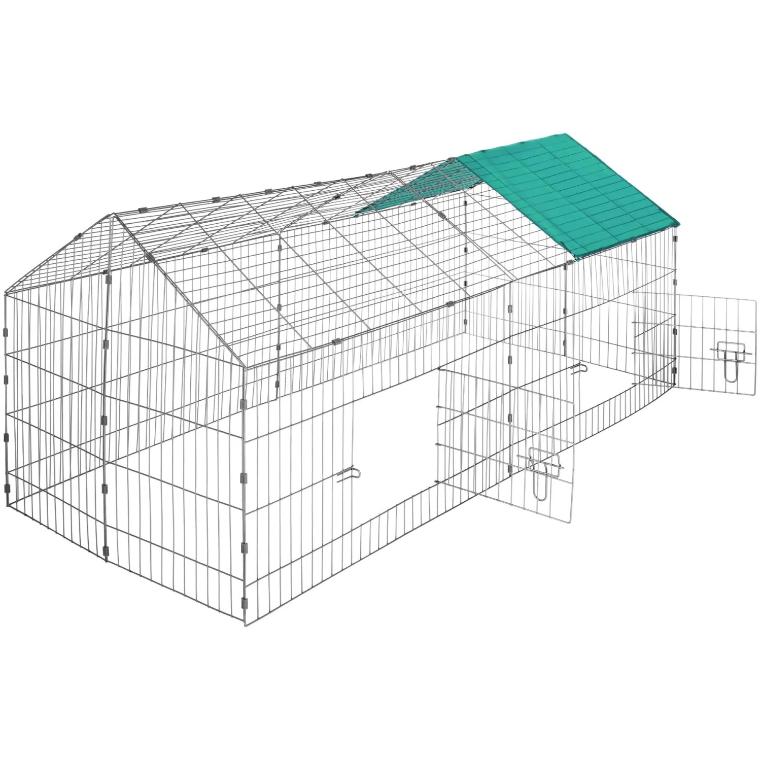 Tectake Freilaufgehege Für Kaninchen  Aus 12 Gitterelementen Mit Sonnenschutz  180 x 75 x 75 cm Grün