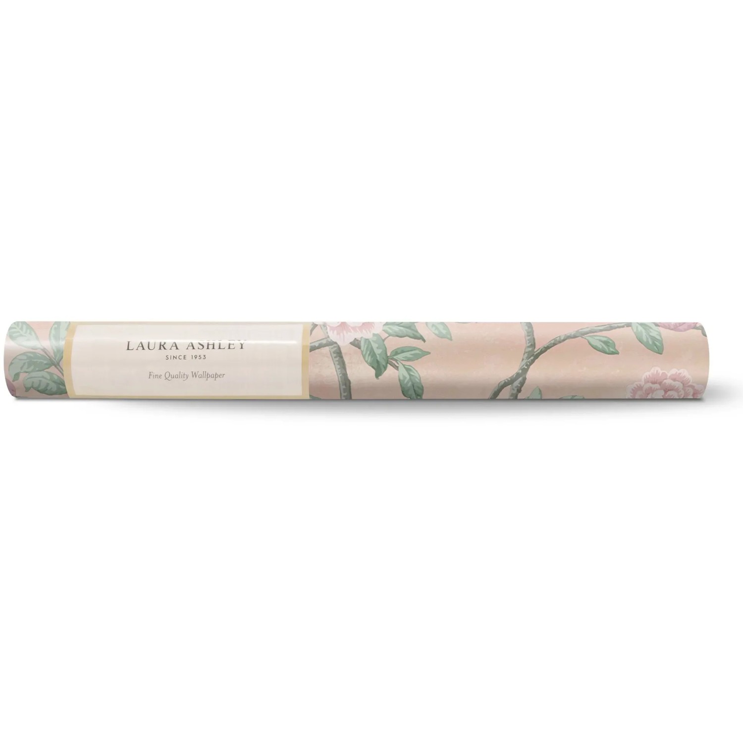 Laura Ashley Vliestapete Eglantine Blush, Rolle mit rosa Rosenmuster.