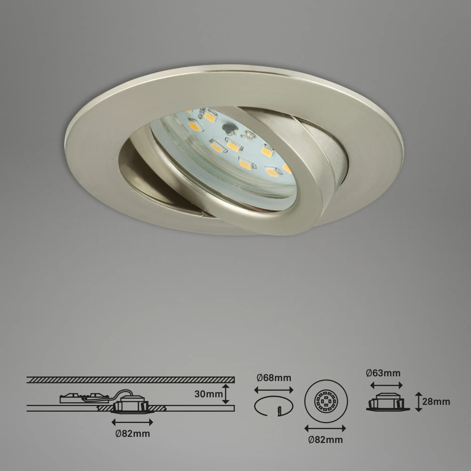 Briloner LED-Einbaustrahler Attach Dim, 3er Set, Nickel matt, Ø 8,2 cm.