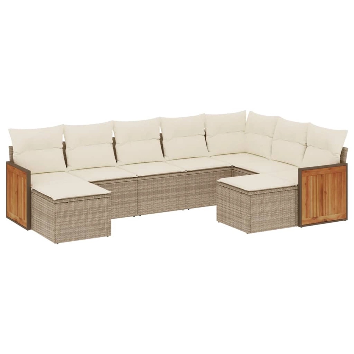 vidaXL 9-Tlg Garten-Sofagarnitur mit Kissen Beige Poly Rattan 3260623