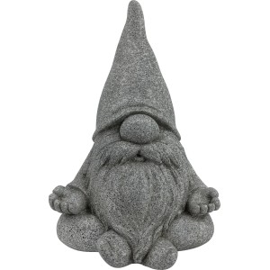 Graue Gartenfigur Zwerg, sitzend im Lotussitz, 22,5 cm hoch, Dekoration für Garten und Balkon.