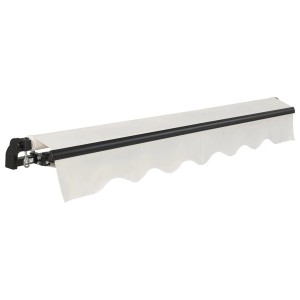 Beige Gelenkarmmarkise 250x200 cm für Balkon und Terrasse. Ausgefahren mit schwarzem Gestell.