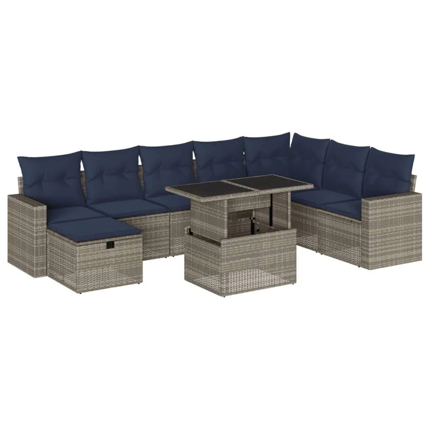 vidaXL 9-Tlg Gartensofa-Set mit Kissen Grau Polyrattan 3274871 günstig online kaufen