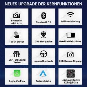 Funktionen des Junsun Autoradios für Opel Corsa C/D Zafira B: FM Radio, Bluetooth, Touchscreen, GPS, CarPlay, Android Auto u.a.