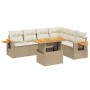7-tlg. Garten-Sofagarnitur aus Rattan in Beige mit Tisch und Kissen.