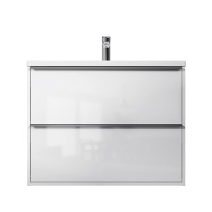 AM.PM Waschtischunterschrank Flash, 80 cm, weiß glänzend mit Becken und zwei Schubladen.