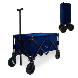 Blauer CCLIFE Bollerwagen mit verstellbarem Griff und Universalrädern für Camping und Freizeit.