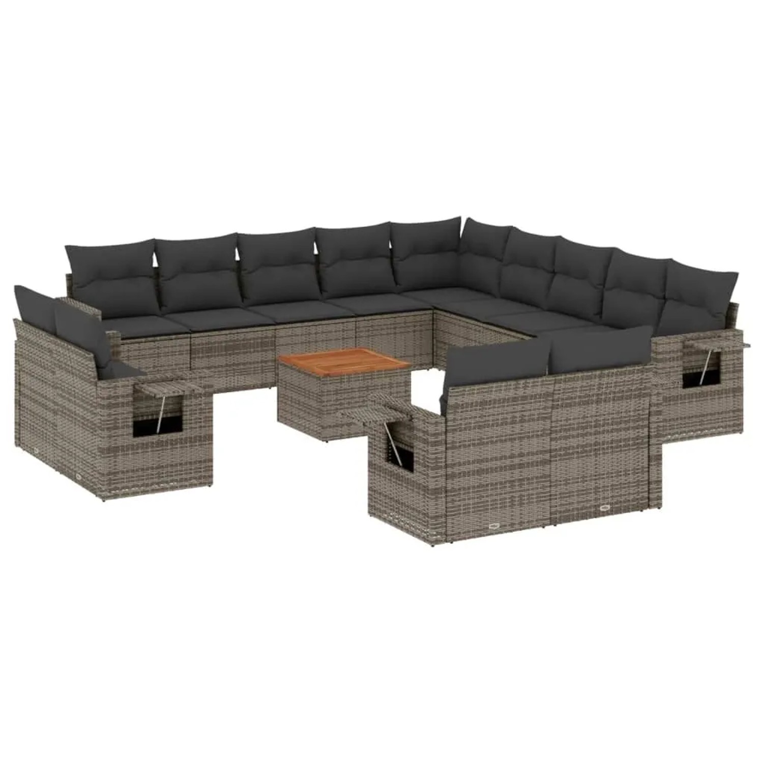 vidaXL 14-Tlg Garten-Sofagarnitur mit Kissen Grau Poly Rattan 3224842