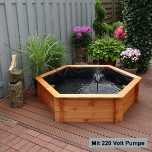 Promadino Hochteich aus Kiefernholz, sechseckig, mit Pumpe. Teichbecken für Garten und Terrasse.