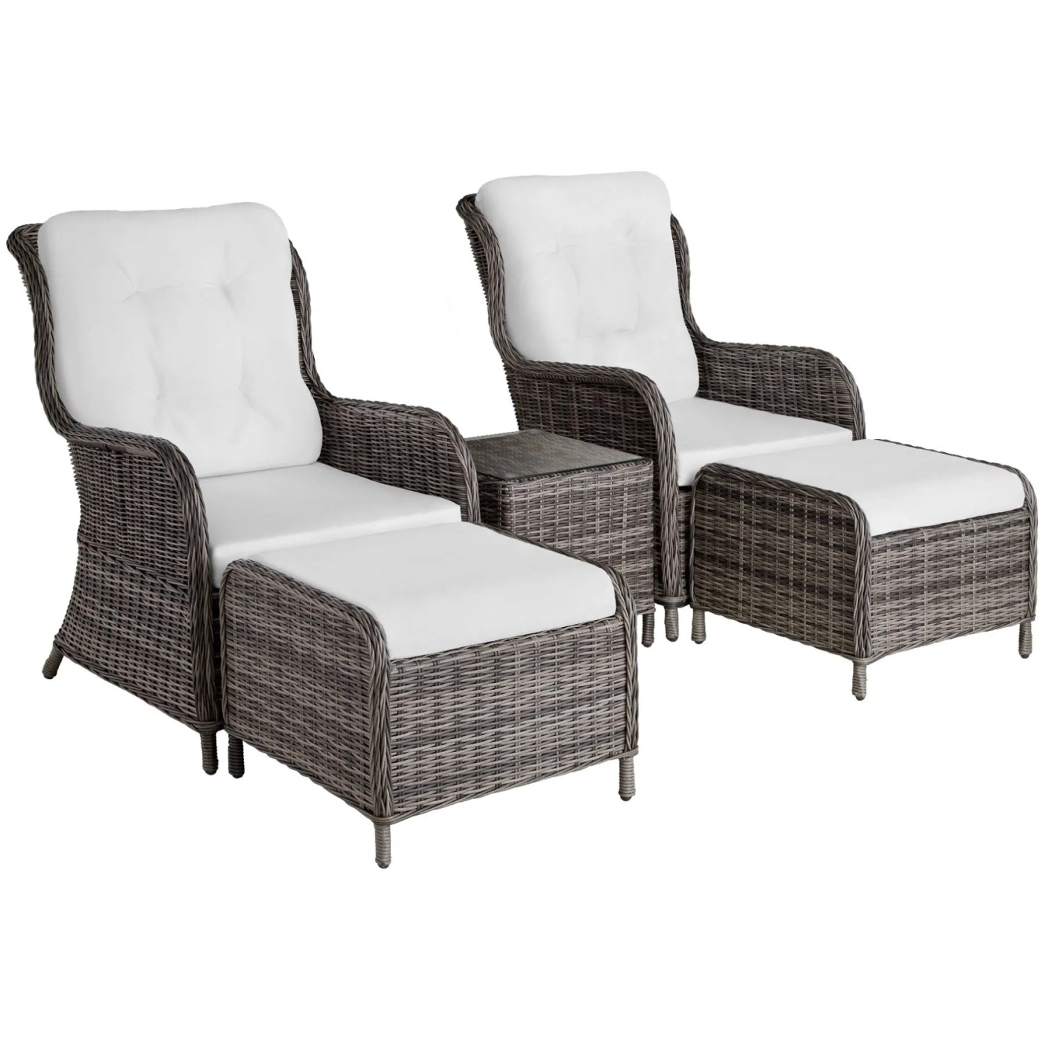 Tectake Aluminium Rattan Sitzgruppe Benissa Für 2 Bis 4 Personen Wetterfest und Uv Beständig  Hochwertiges Geflecht  90 x 67 x 100 cm Grau
