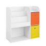 Weißes SoBuy Kinder Bücherregal mit 5 Ablagen und zwei Stoffboxen (gelb, orange).