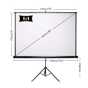 CCLIFE 99 Zoll Beamer Leinwand mit Stativ. Weiße Projektionsfläche, schwarzer Rahmen, höhenverstellbares Dreibein für Heimkino.