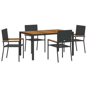 vidaXL Garten Essgruppe 5-Tlg Schwarz und Holz Poly-Rattan 3365406