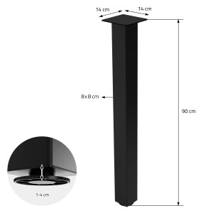 Schwarzes ML-Design Tischbein 4er Set, I-Form, 90cm hoch, aus Stahl mit verstellbaren Füßen.