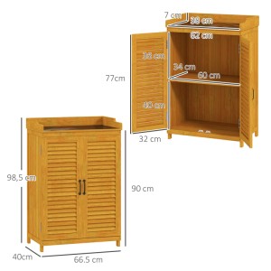 Outsunny Gartenschrank aus Tannenholz, gelb, mit Lamellentüren und verzinkter Oberfläche, 98,5 cm hoch.