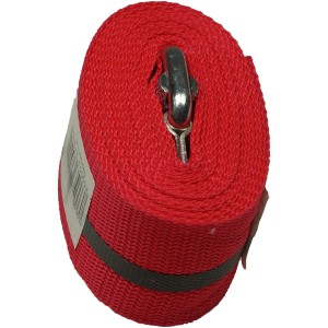 Roter Möbeltragegurt, 50mm x 4m, aufgerollt mit Klemmschelle. Ideal für Umzug und Transport.