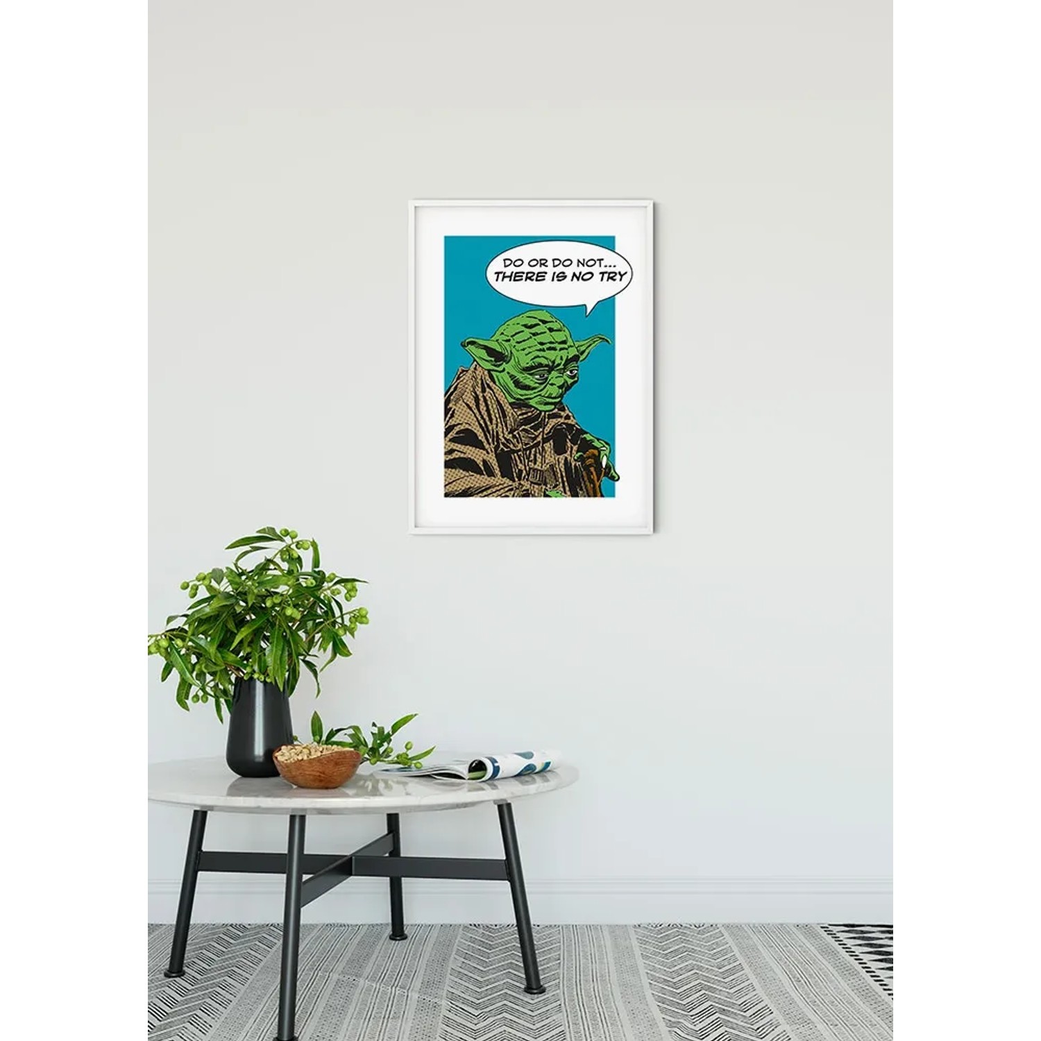 Wandbild: Star Wars Yoda (50x70 cm) im Comic-Stil mit bekanntem Zitat. Dekoratives Bild für Star Wars Fans.