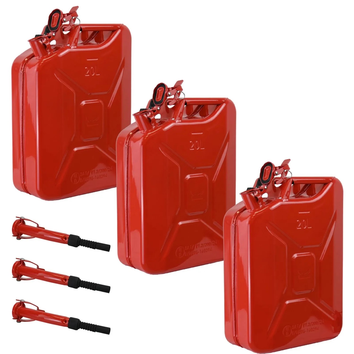 TRUTZHOLM 3x Metallkanister 20 Liter mit Ausgießer und Halterung Rot