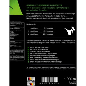 Pflanzwerk Bio-Booster Universal Flüssigdünger 1 l für Balkon- und Kübelpflanzen.