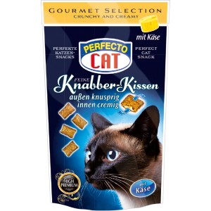 Perfecto Cat Knabber Kissen Käse, 50g Packung Katzenleckerli mit Käse.