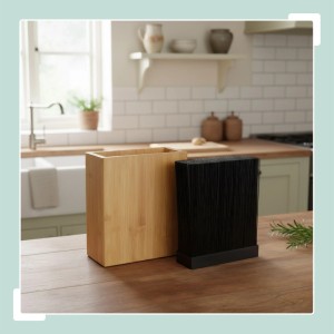 Relaxdays Messerblock Bambus Natur mit Borsteneinsatz 26 cm x 23 cm x 11,5 cm