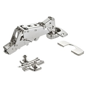 Vernickeltes SOTECH Weitwinkelscharnier 165 Grad Sensys 8657i Eckanschlag Soft Close, Montageplatte, Schrauben.