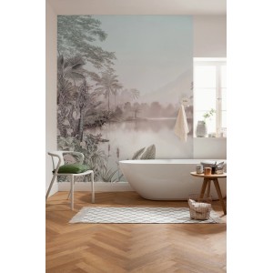 Komar Vliesfototapete Lac des Palmiers im Badezimmer mit Badewanne und Dekoration.