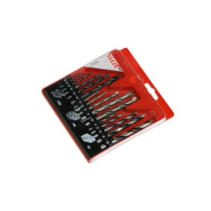 16-teilige Bohrerkassette für Holz, Stein und Metall im Kunststoffkoffer.