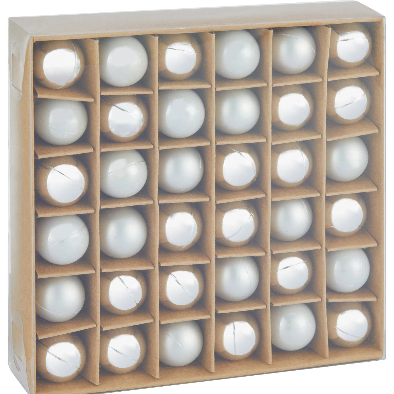 Weihnachtskugel-Set, 36-teilig, Ø 2 cm, silberfarben, glänzend, matt und gefrostet.