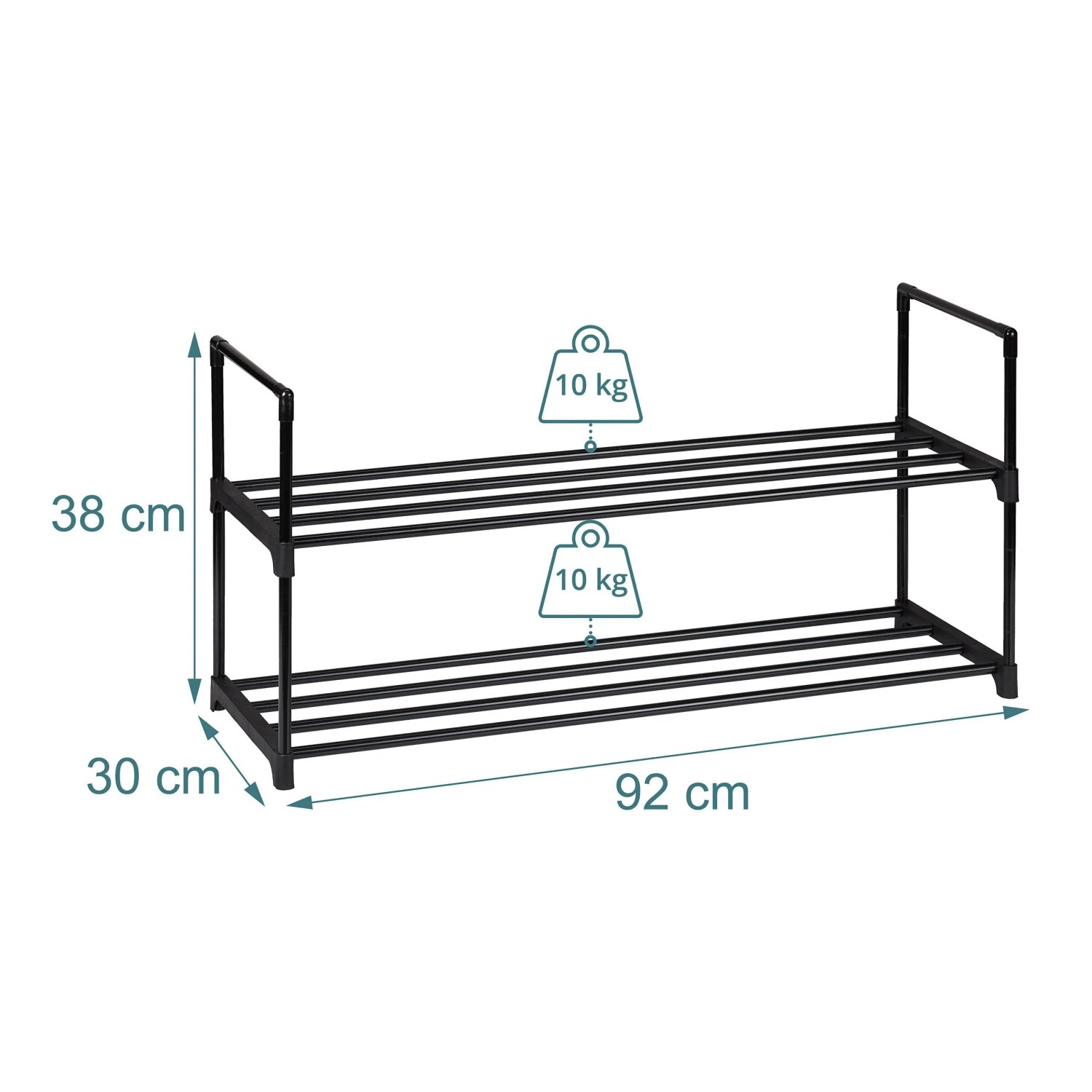 Relaxdays Schuhregal Metall Schwarz Stapelbar Stecksystem 2 Ebenen 38 cm x 92 cm x 30 cm_4