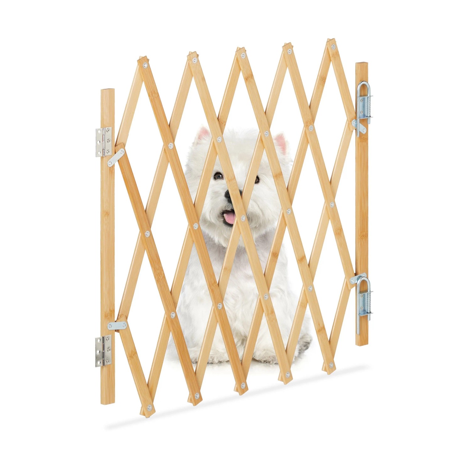 Relaxdays Hundeabsperrgitter Bambus Eisen Natur Ausziehbar 48,5 cm x 96 cm 1 kg