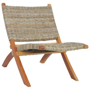 Naturfarbener Relaxstuhl aus Kubu-Rattan und Mahagoni-Holz. Bequemer Loungesessel für Wohnzimmer und Schlafzimmer.