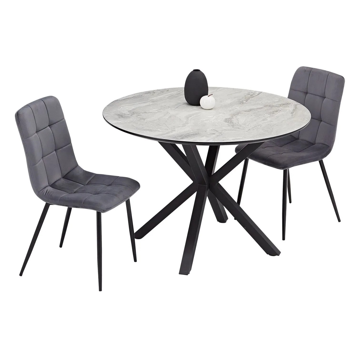 Homestyle4u Esstisch 110 cm mit 2 Polsterstühlen Anthrazit 3083