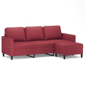 vidaXL 3-Sitzer-Sofa mit Hocker Weinrot 180 cm Kunstleder 3201125
