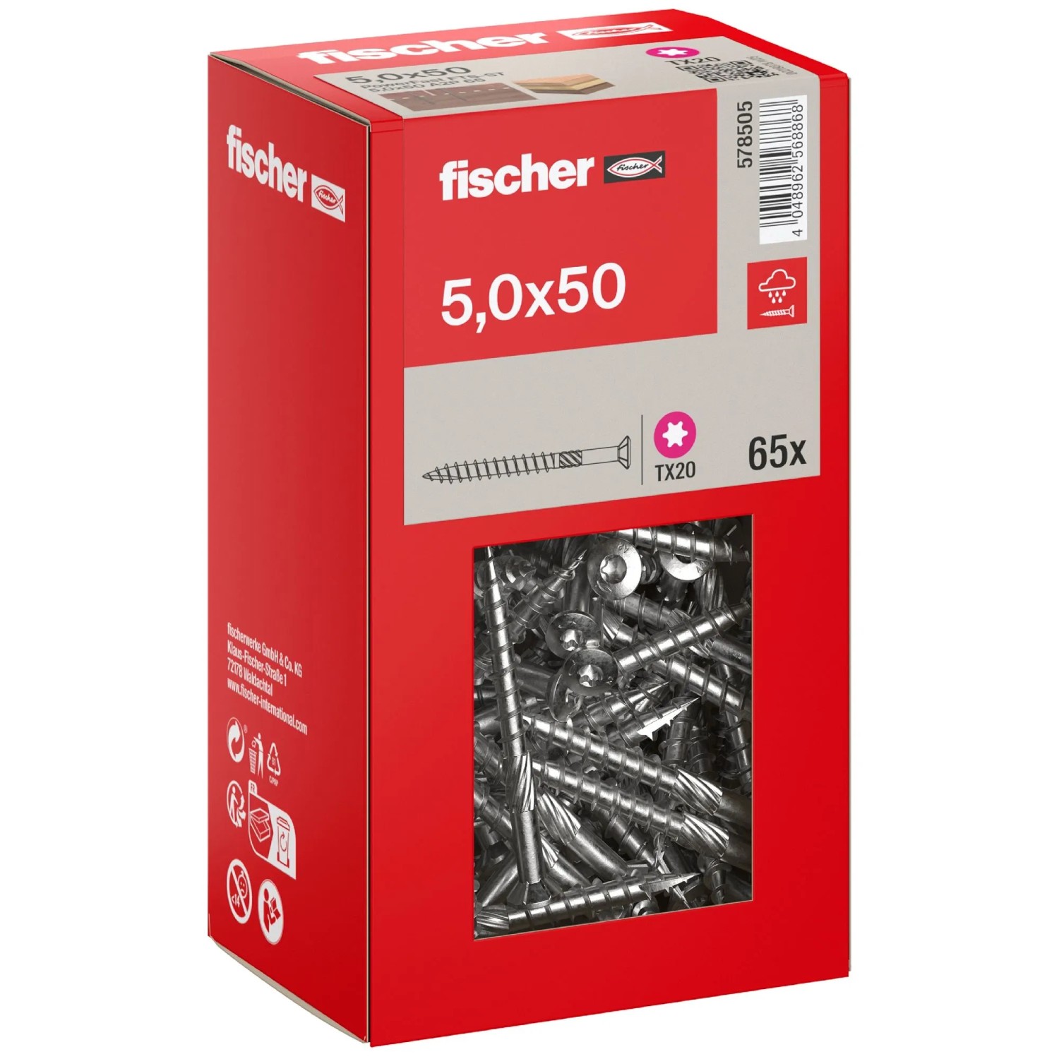 Fischer Terrassenschraube A2 Senkkopf TX Teilgewinde Ø 5 x 50 mm 65 Stk