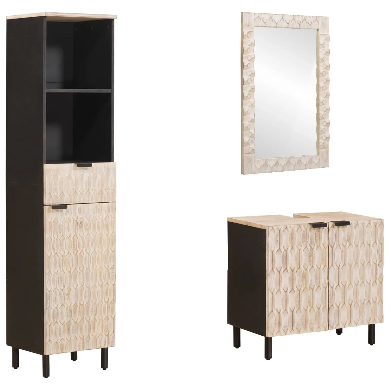 vidaXL Badezimmer Sets mit Regal 3 Tlg Weiße Gewaschene Oberfläche 3310031