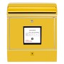Banjado Design Briefkasten Silber mit gelbem Briefkasten Motiv und Zeitungsfach.