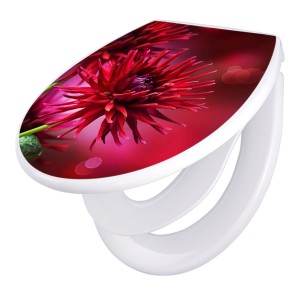 Banjado Familien WC-Sitz mit roter Dahlie. Klodeckel mit integriertem Kindersitz und Absenkautomatik.