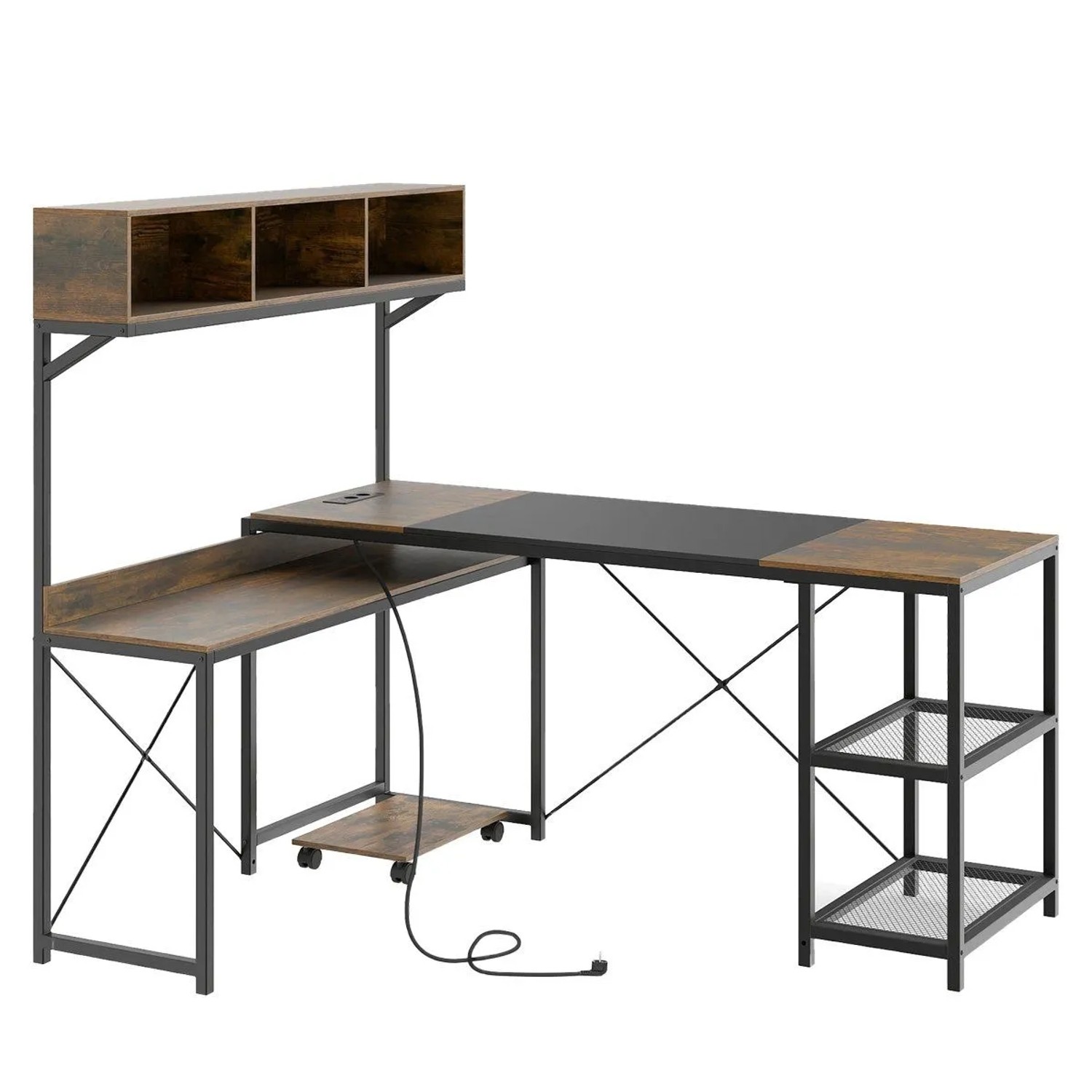 Costway L-Förmiger Schreibtisch mit Steckdosen Reversibler Eckschreibtisch